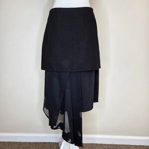 Tibi New York Black Wool Blend Silk Layered Asymmetrical Midi Skirt Size 4 NWT